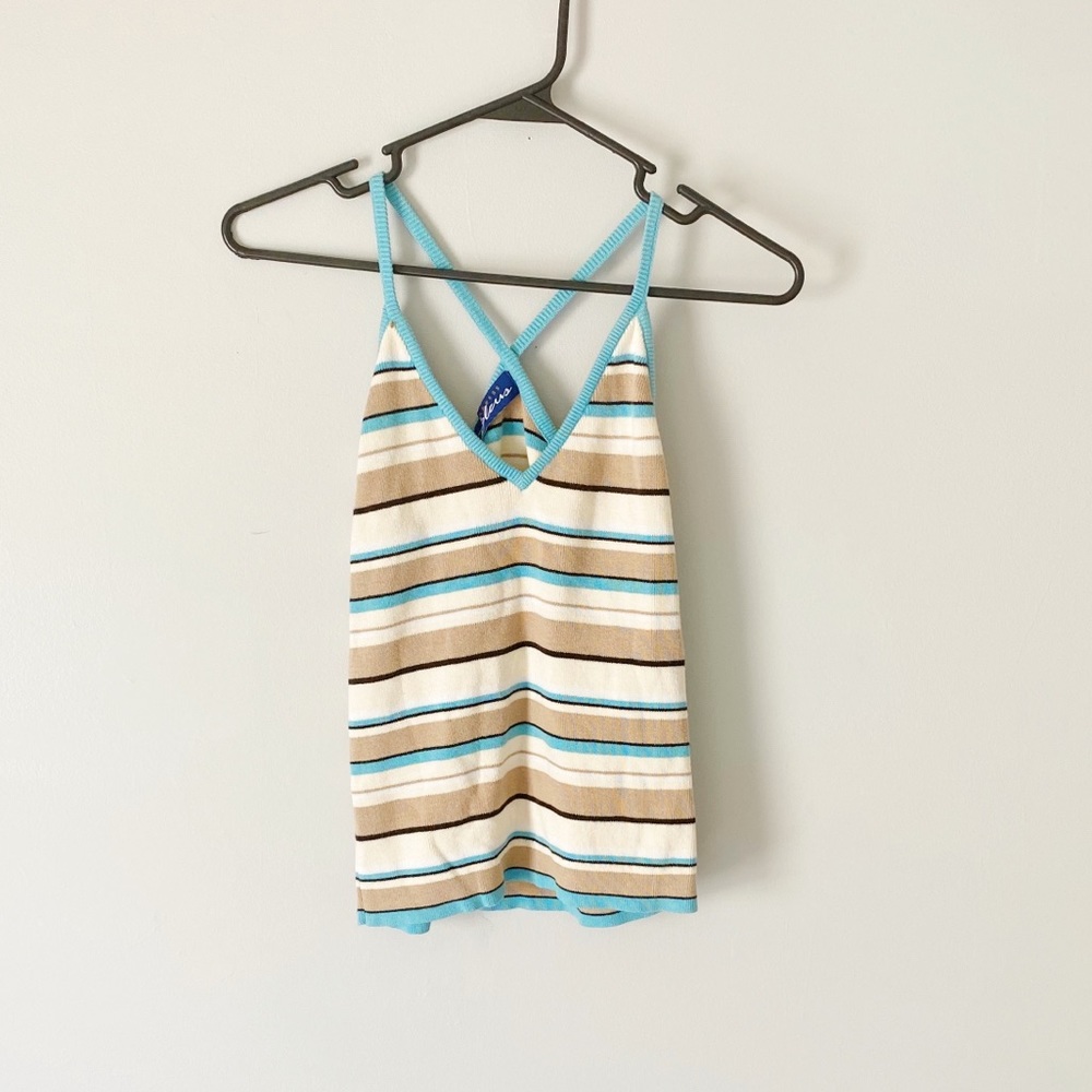 Express Bleus Vintage Style Striped Halter Tank Crop Top